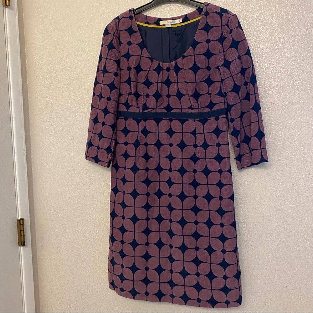 Boden Geometric fine wale cord dress with empire waist